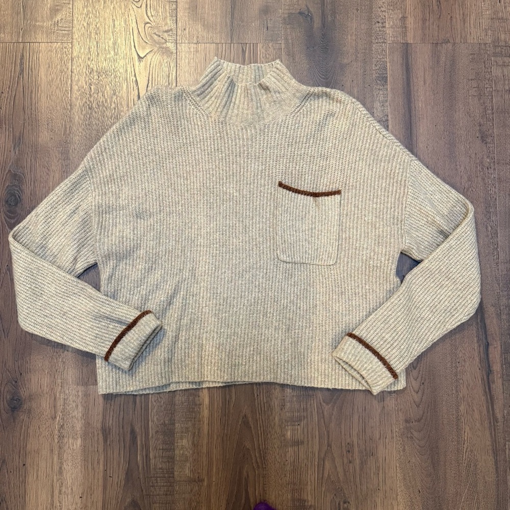 AMERICAN EAGLE Mock Neck Sweater Pocket‎ Multicolor Taupe Tan Size Medium